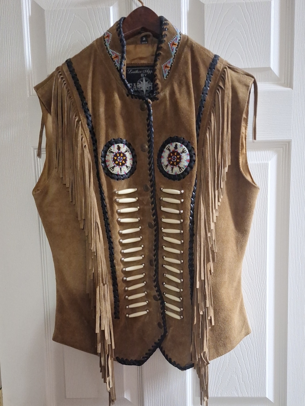 Ladies Western Fringe And Beaded Suede Vest - Brown